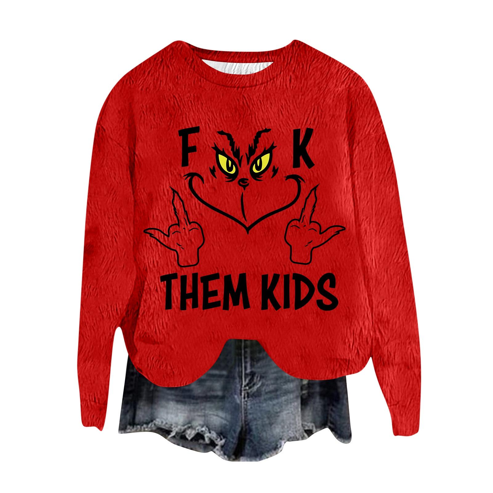 

Женский модный пуловер с круглым вырезом, футболка с длинным рукавом, рождественская толстовка с принтом S