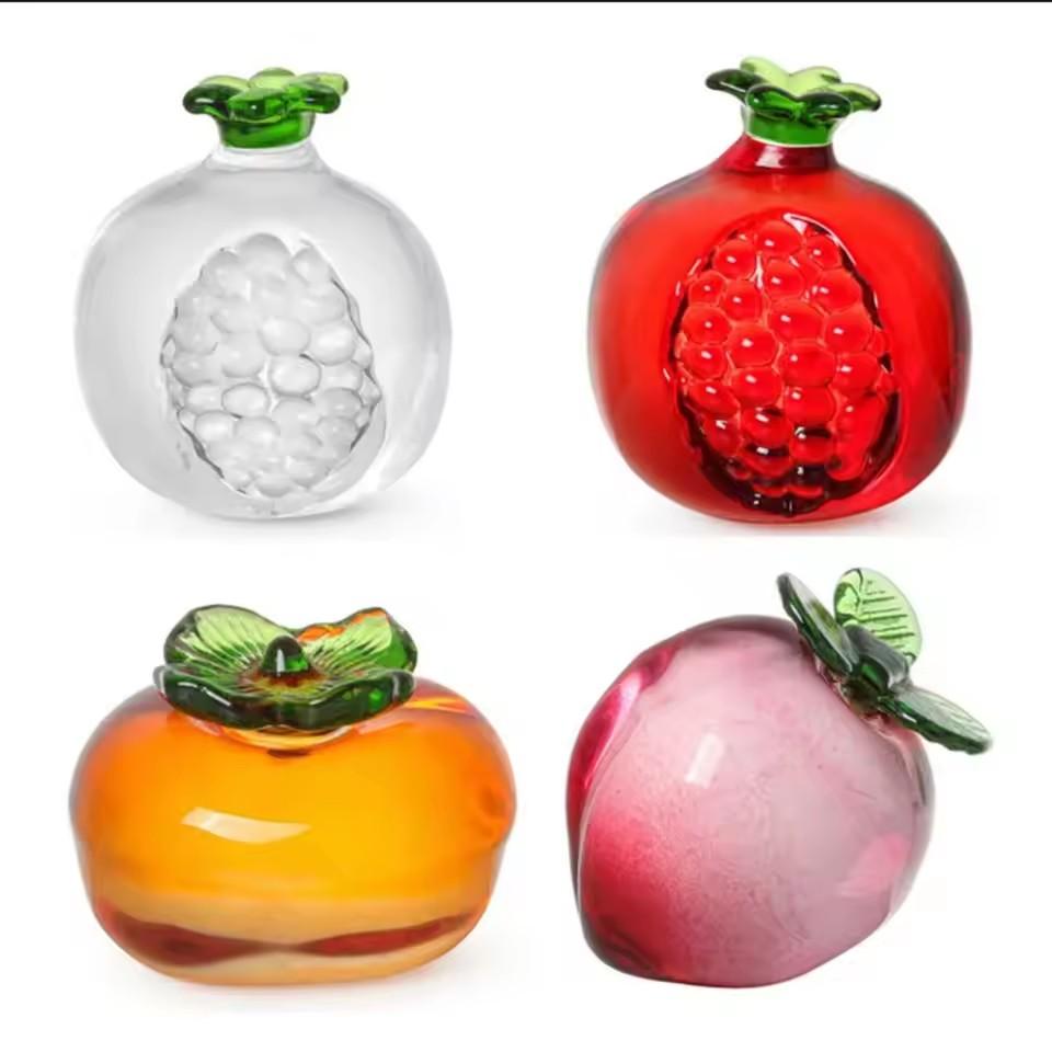 Crystal Statue Fruit Ornament Paperweight Miniature Glass Fruit Figurine Sculpture for Car Home Bookshelf Tabletop Decoration