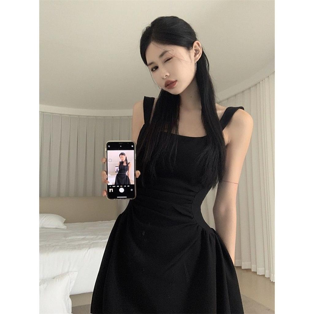 Hepburn style little black dress temperament vest dress women's summer niche waist thin suspender skirt short skirt