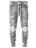 Trendy Men's European Stretch Motorcycle Black Ripped Denim Jeans
