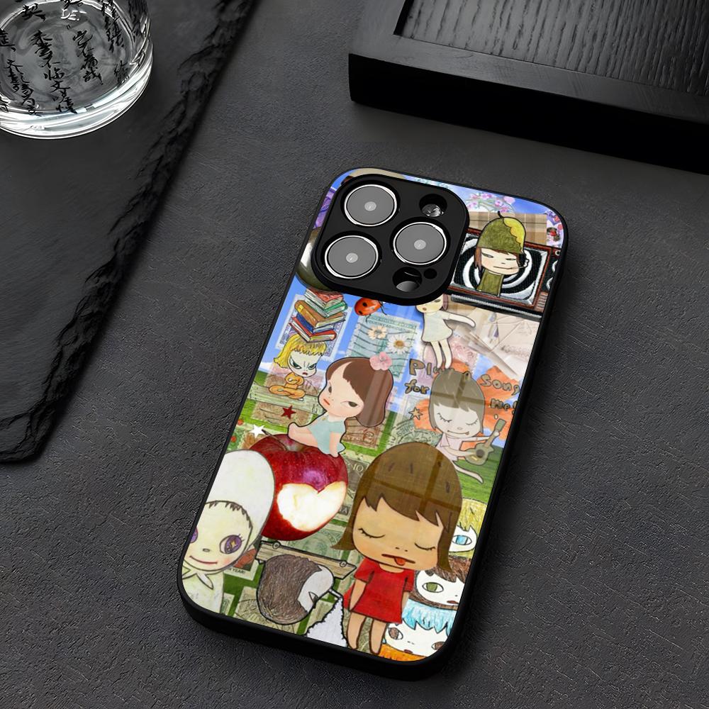 Y-Yoshitomo N-Nara Art Phone Case Glass For IPhone 12 17 15 14 13 16 11 Pro XS Max Plus Mini X XR E2020 Tempered Coque