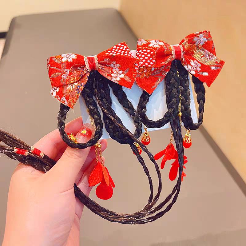 Red New Year Hanfu Hair Clips for Girls - Chinese Style Floral Headwear