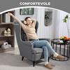 Living Room Armchair in Fabric with Footstool Pouf, High Backrest and Cushion, 75x83x104 cm, Grey