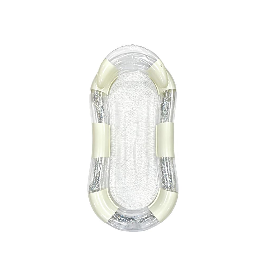 Inflatable Pool Float with Transparent Sequins and Mesh Floating, Portable Lounger for Adults, Swimming Pool Floating Bed
