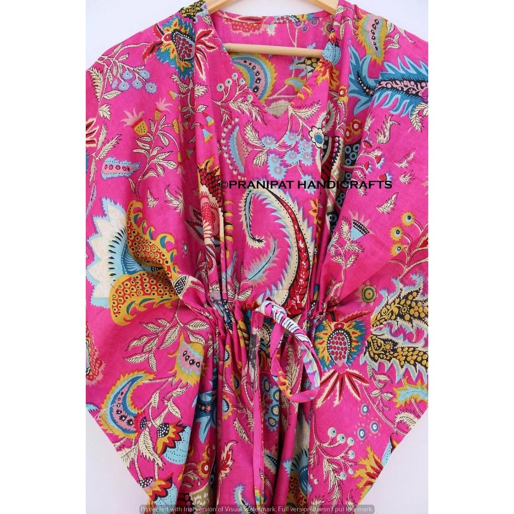 Women Cotton Pink Summer Sleepwear Beach Cover up Mukat Print Long Caftan Dress CKFTN-SCRN-FULL-BUYIT-122