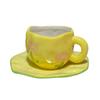 Small Fresh Hand-Squeezed Irregular Yellow Green Tulip Cup And Saucer Hand-Painted Ceramic Coffee Cup And Saucer Set As A Gift