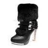 Winter Shoes Women High Heels Boots Fashion Ladies Party Shoes Warm Fur Shoes Woman Super High Heel 10cm Black White