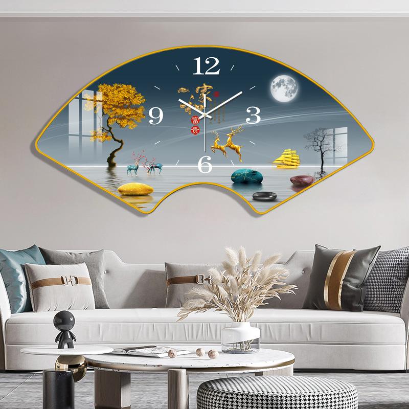 Fan Shape Wall Clock with Calendar Chinese Knot No Punching