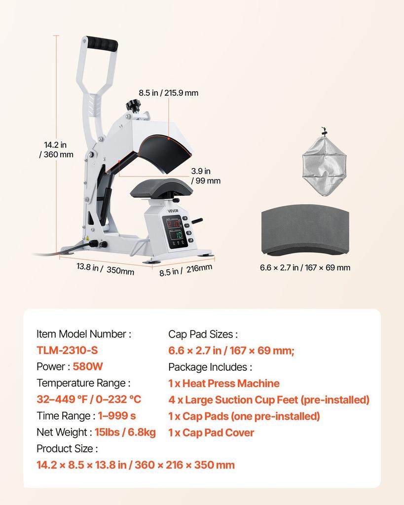 Hat Heat Press Machine, 215 x 100 mm Large Heating Plate, with Caps Stretcher, Precise Temperature & Time Control, Heat Press for Hats and Caps, for