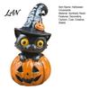 Spooky Tabletop Centerpieces Halloween Black Cat & Pumpkin Resin Ornaments, Cute Desktop Figurines, Office Desk Seasonal Ornaments Cartoon And Statue