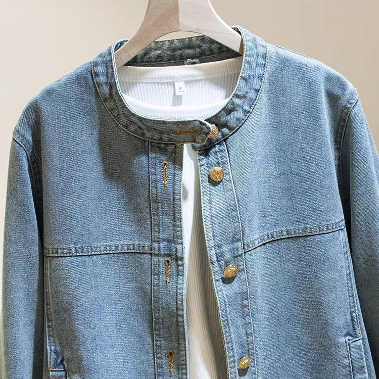 Retro High-End Stand Collar Denim Jacket - 2025 Autumn/Winter Versatile Loose Fit
