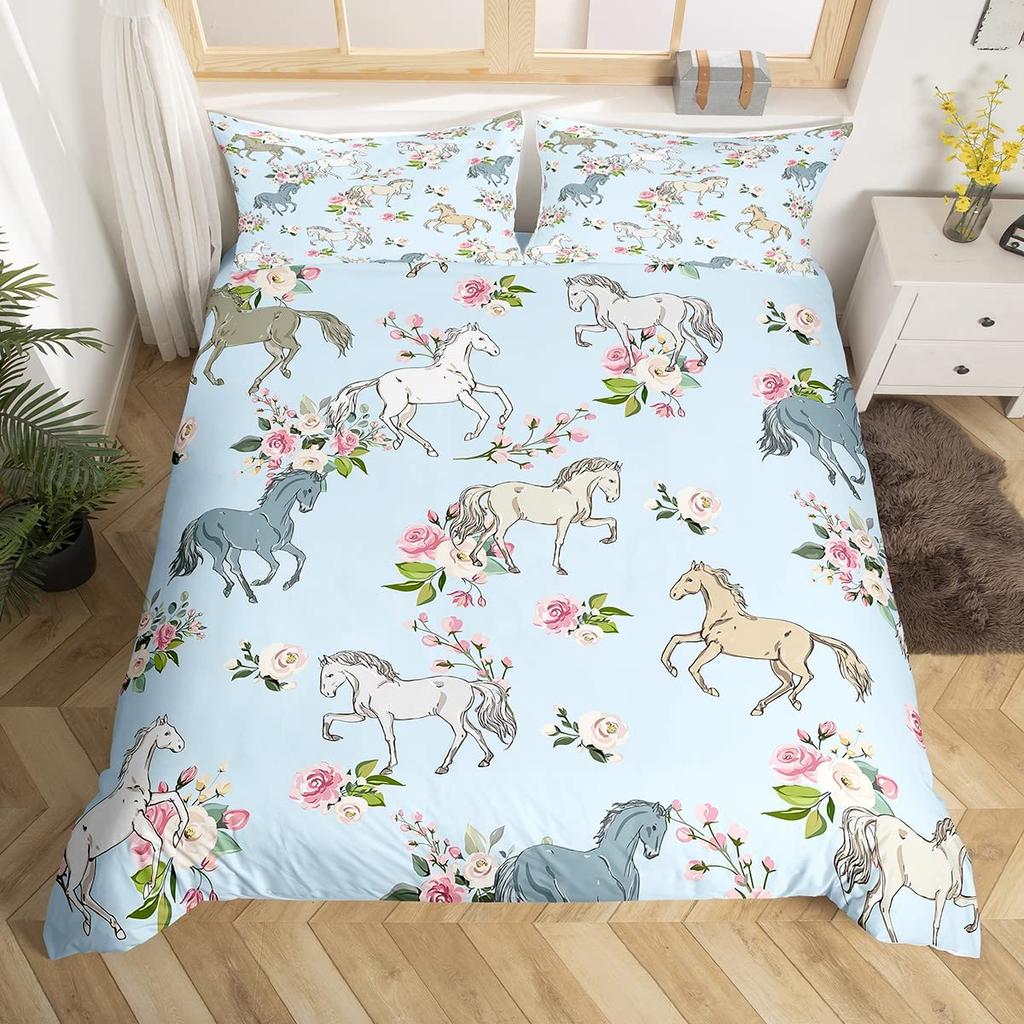 Horse Duvet Cover Sets For Kids Teens Comforter Covers Queen King Size Lightweight Down Room Decor 2 Pillowcases 1 Duvet Cover