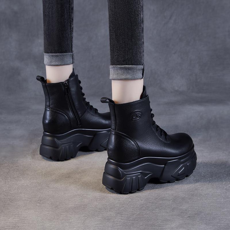 Retro thick-soled Martin boots for women's autumn and winter, small inner height increase handmade original short boots
