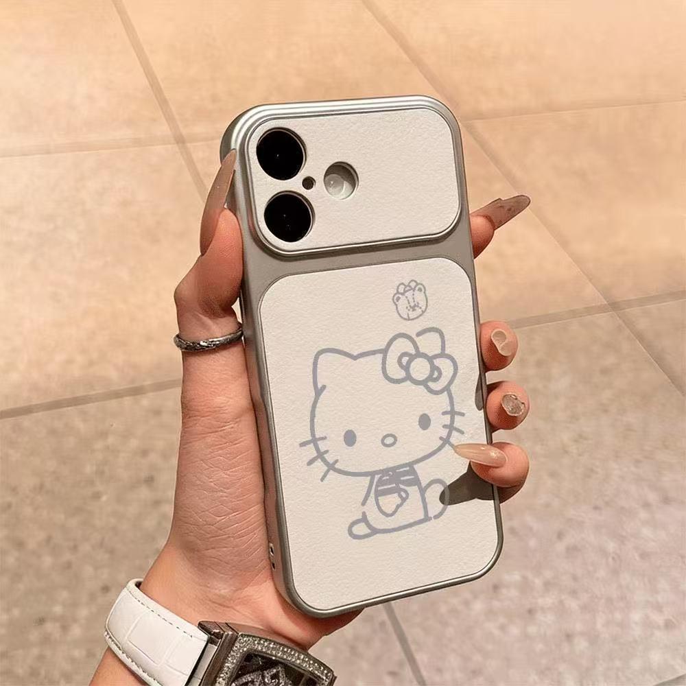 

Чехол Line Kitty с покрытием, имитирующим кожу, противоударный, для Apple 17 Pro Max, 16 Pro, 15, 14 Plus и 13 iPhone 11