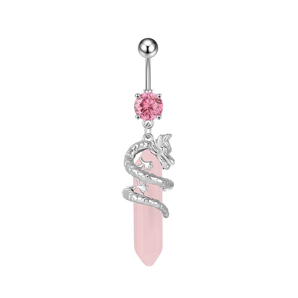 Dragon Dangled Belly Button Ring with Opal Turquoise Stone 14G Stainless Steel Hanging Belly Piercing for Women Girls