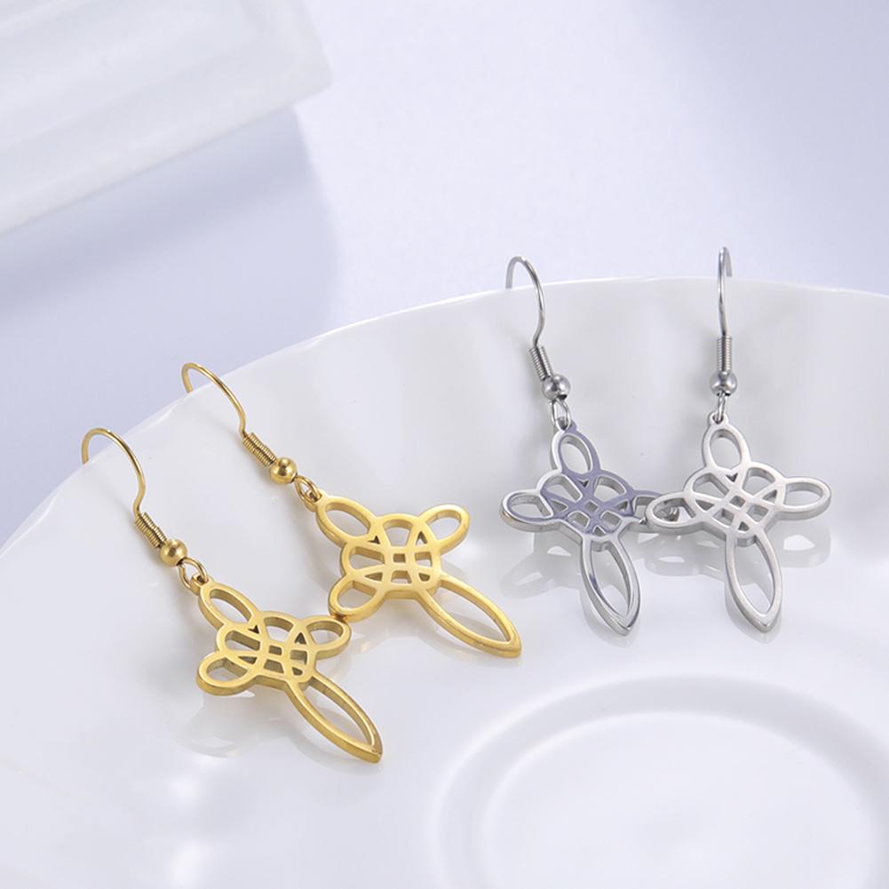 Witch 'S Knot Drop Earrings Brighid Heart Cross Celtics Knot Hollow Dangle Earrings Gift For Women Golden Stainless Steel Jewelry