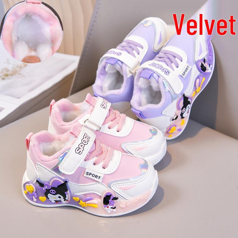 Girls' Kuromi Warm Velvet Sports Shoes: Autumn/Winter 2025, Non-slip Casual Toddler Shoes
