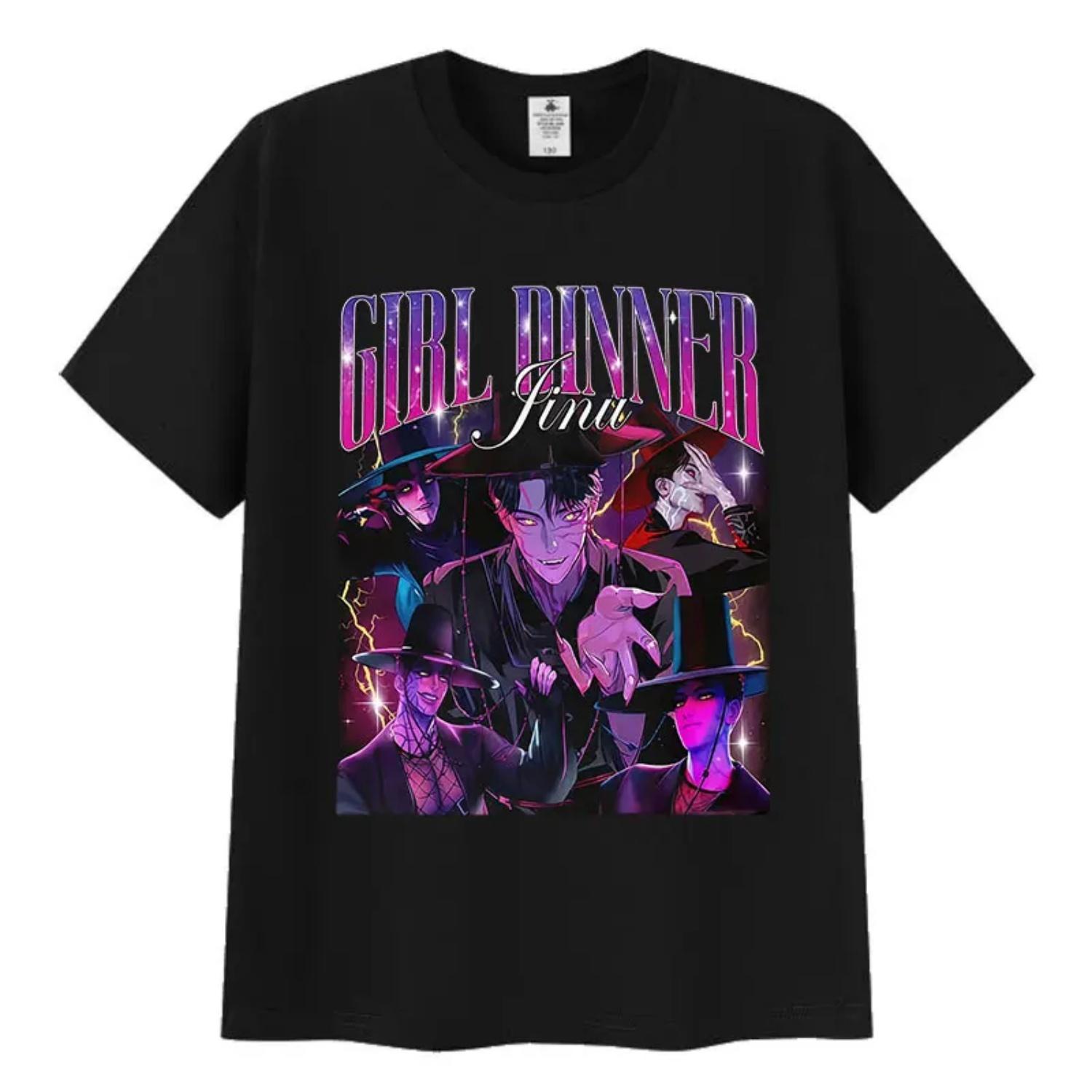 K-pop Demon Hunters Girl Diner Jinu Graphic T Shirt Men s Retro Fashion Short Sleeve T-shirt Man Casual Cotton Oversized Tshirts S чёрный