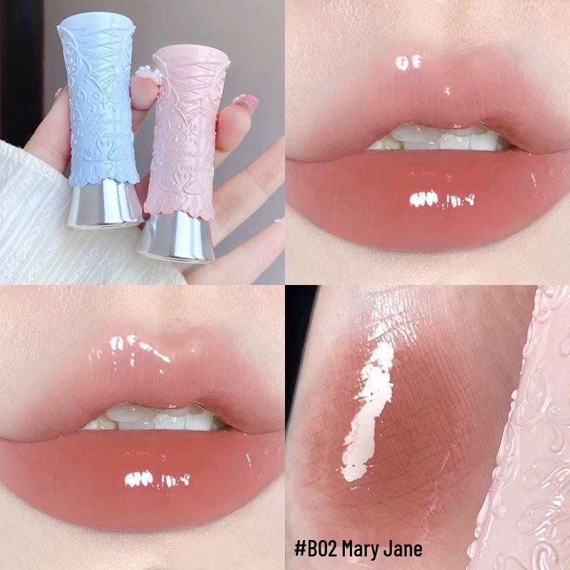 Flower Knows Swan Ballet Lip Glaze: Mirror Finish, Non-Transfer, Watery Light, Nude Lipstick for Women.