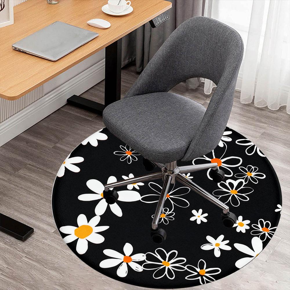 

1pc Daisy Black Round Chair mat office Area Rug - Non-Slip, Floor Mat for Office, Bedroom, Ideal home decor gift p0105087 80cm