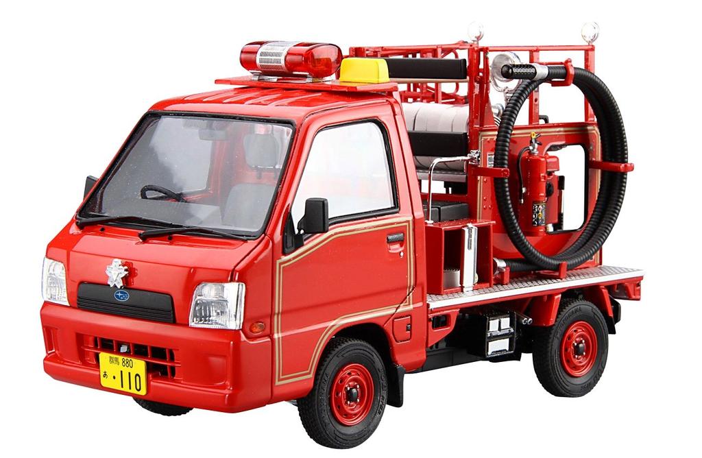 Aoshima Bunka Kyozaisha The Model Car Series Subaru TT2 Sambar Fire Engine Subaru Oizumi Factory Package 2008 Plastic Model 1/24 No.50