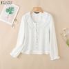 ZANZEA Women Lace Crochet Splice Doll Collar Long Sleeve Patchwork Blouse