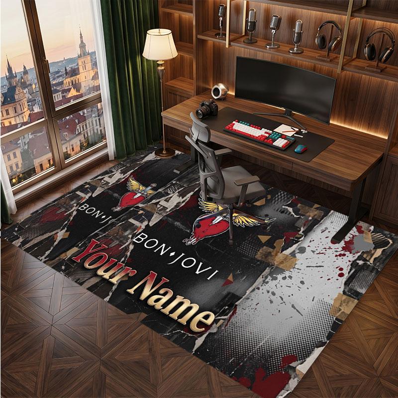 Bon Jovi Personalized Crystal Velvet Carpet, Customized Name Text Soft Anti‑Slip Rug for Living Room Bedroom