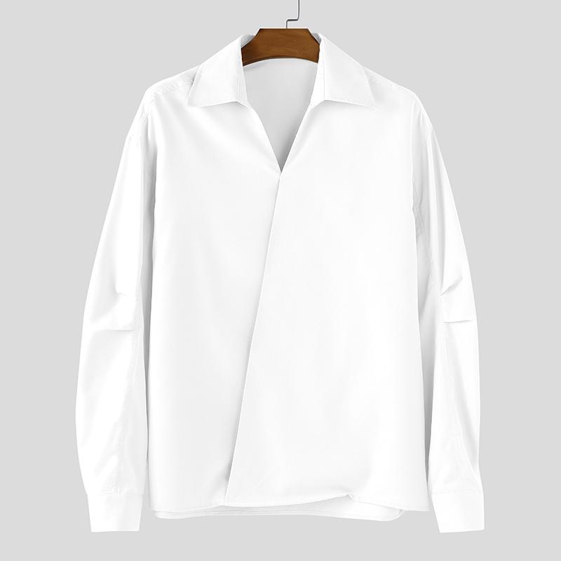 INCERUN Camisas Casuales Holgadas de Manga Larga con Cuello en V para Hombre de Talla Grande con Cruce Delantero