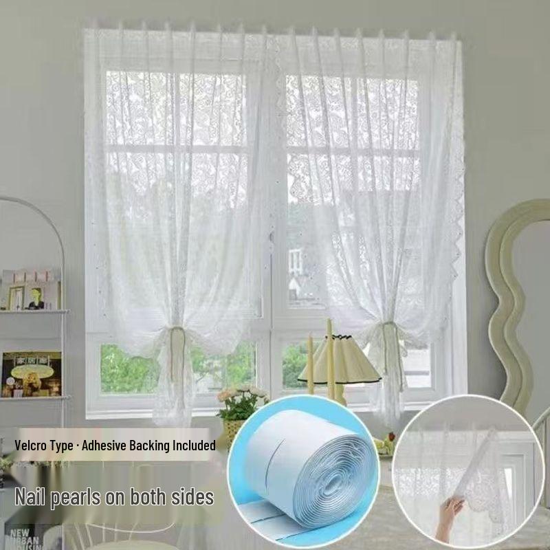 Velcro Rococo Gauze No-Punch Curtain: Light-Filtering, Sun-Protective, Non-See-Through for Bay Windows/Bedroom/Balcony.