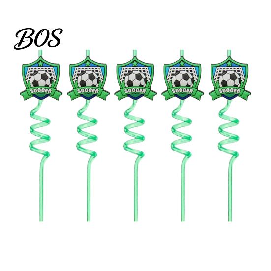 Reusable Plastic Straw 5Pcs Colorful Soccer Spiral Straws, Drinking Straws for Birthday Party Party, Football Theme Celebration Beverage Decor Unique