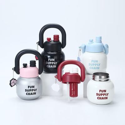 New Large Capacity with Straw Carrying Pot Stainless Steel Double-layer Vacuum Thermos Cup High Appearance Horizontal Hand Cup
