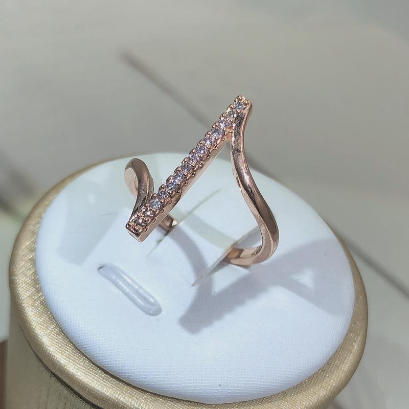 Sterling Silver Creative Letter "N" Shape Ring Ladies Small Zircon Rose Gold Ring Party Birthday Jewelry Gift