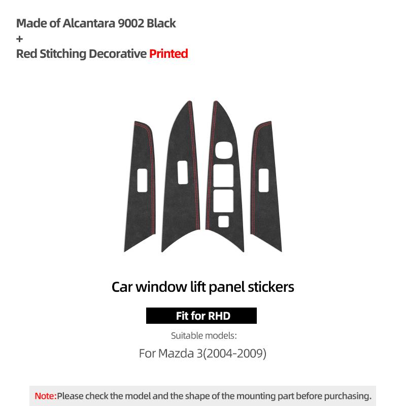 Betterhumz For Mazda 3 Axela 2004-2009 Made of Alcantara Car Door Window Control Lifter Panel Trim Stickers Interior Accessories