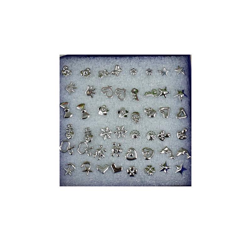 Boxed Set of 24 Mini Stud Earrings: Gold, Silver & Black with Plastic Posts