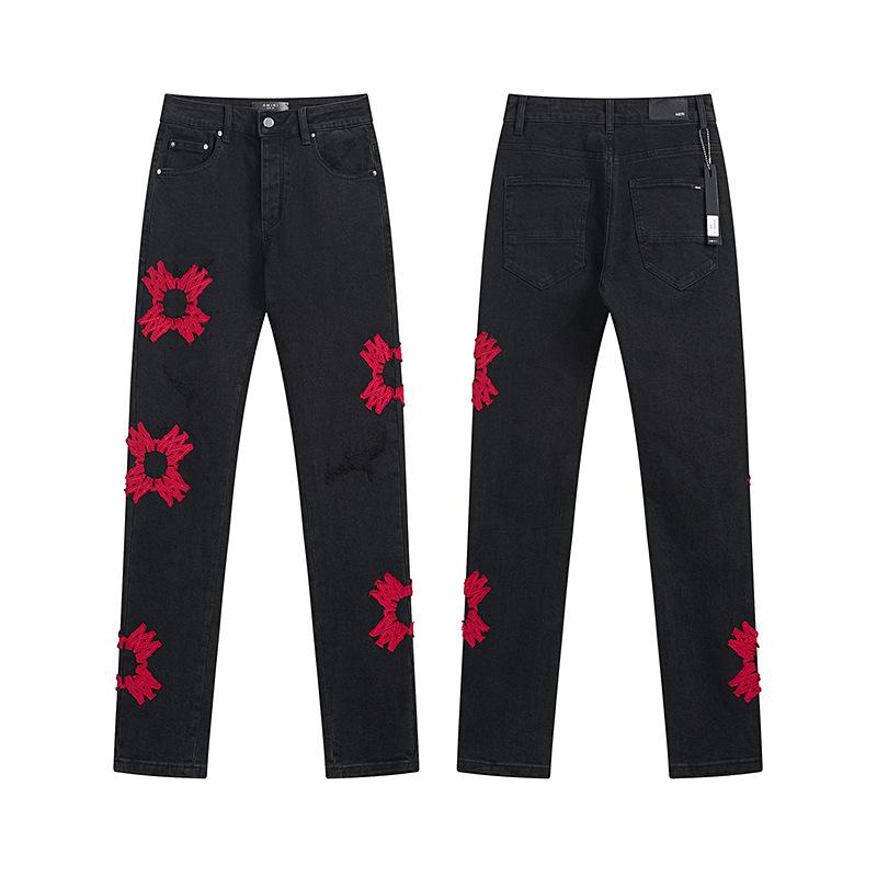 Purple Brand Ink Printing Meichao High Street Retro Ripped Casual Trend Denim Horn Pants Small Feet
