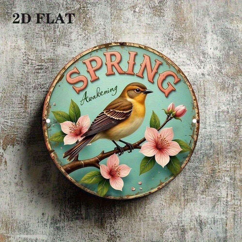 Vintage Sakura Metal Wall Art Round Sign Decor for Cafe