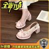 Fairy bow Shipo heel single shoes outer wear 2025 spring and summer new female open-toed square head with skirt high-heeled slippers