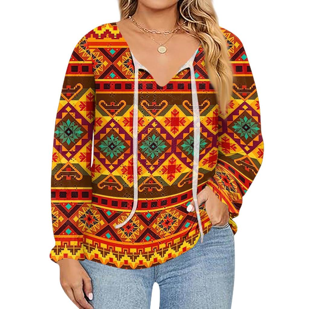 Women's Fashion Printed Casual V-Neck Long Sleeve Top