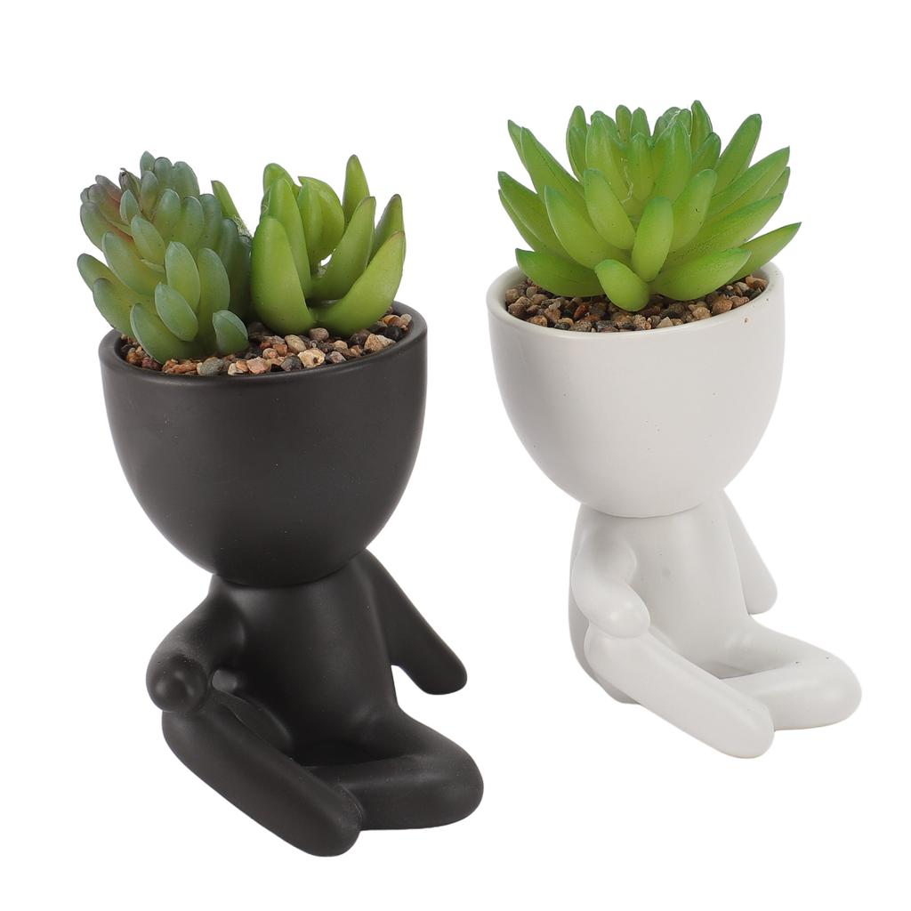 2pcs Artificial Flower Pot Cute Innovative Human Shaped Fake Flower Pot for Home Desktop Decor