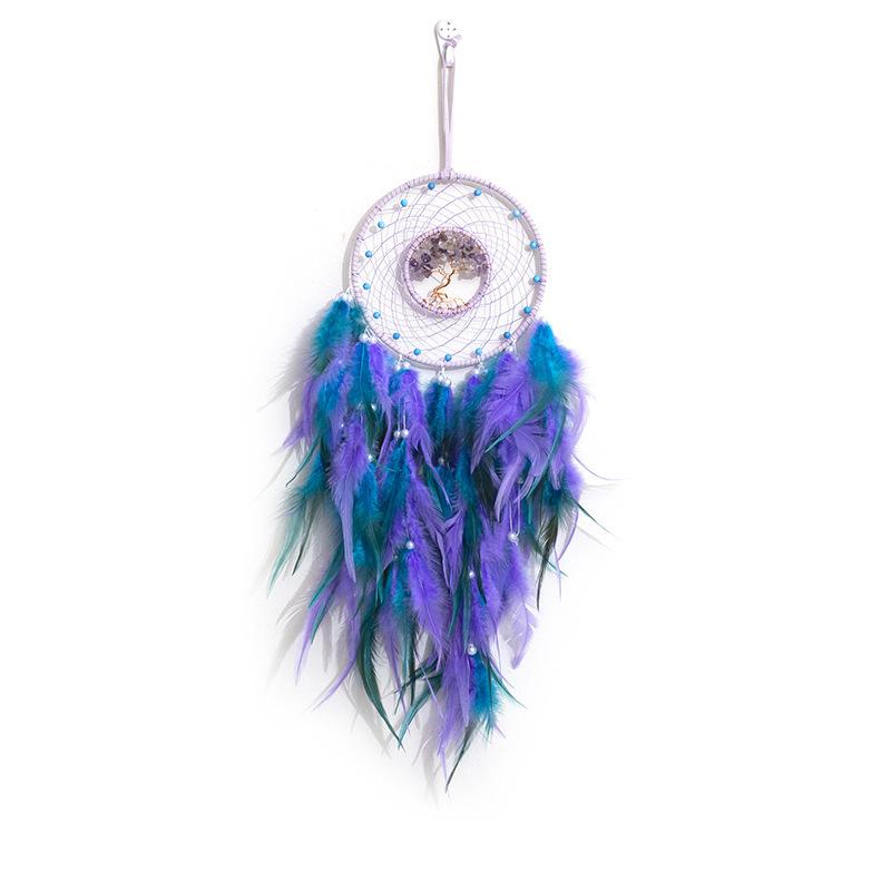 Life Tree Wind Chime Stone Hanging Ornament Fresh Girl Heart Forest Feather Pendant Bedroom Windowsill Creative Decoration