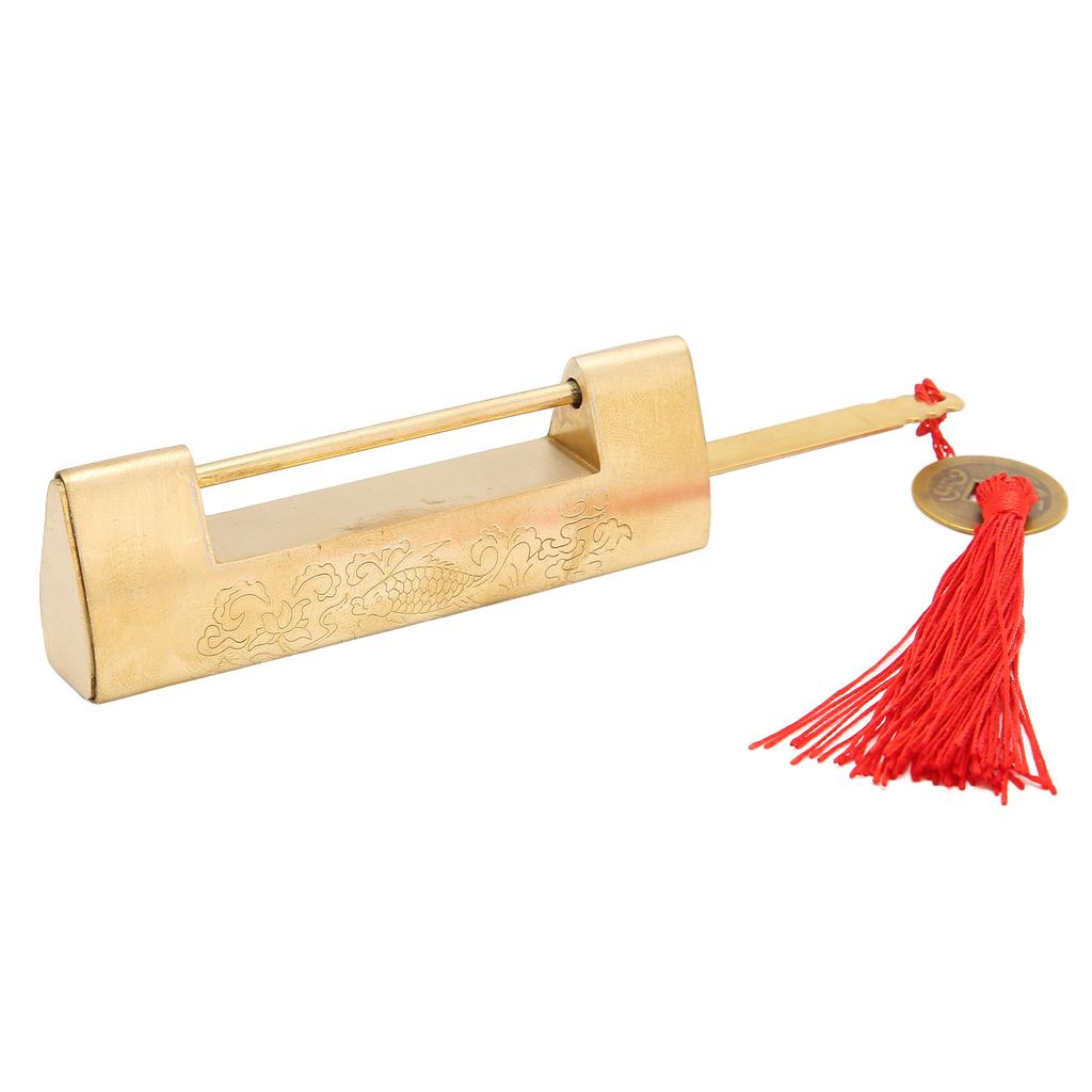 Brass Antique Padlock Spacing 5.9cm Exquisite Rustproof Chinese Old   Fish Horizontal Padlock for Jewelry Boxes