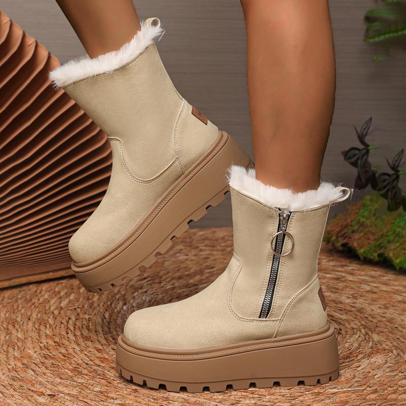 Fashion Chunky Platform Furry Suede Snow Boots Women 2025 Winter Thick Bottom Fluffy Fur Ankle Boots Side Zip Warm Plush Women's Shoes