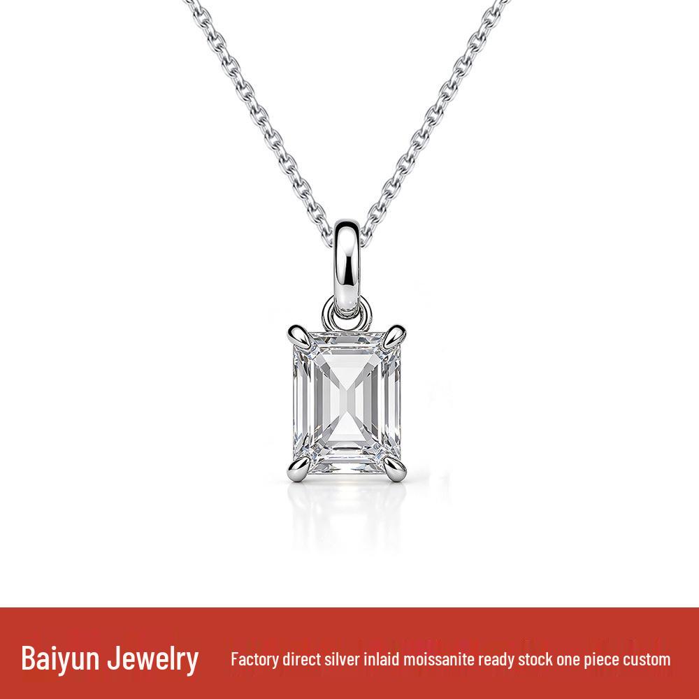 Elegant Emerald/Moissanite Pendant Necklace: Luxurious Pure Silver Clavicle Chain for Women