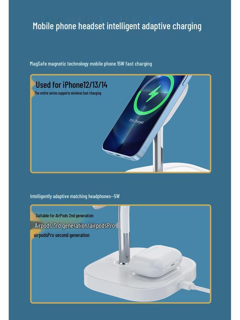 Magnetic Wireless Charging Phone Holder: Multifunctional 2-in-1 15W Fast Charger for Apple 14