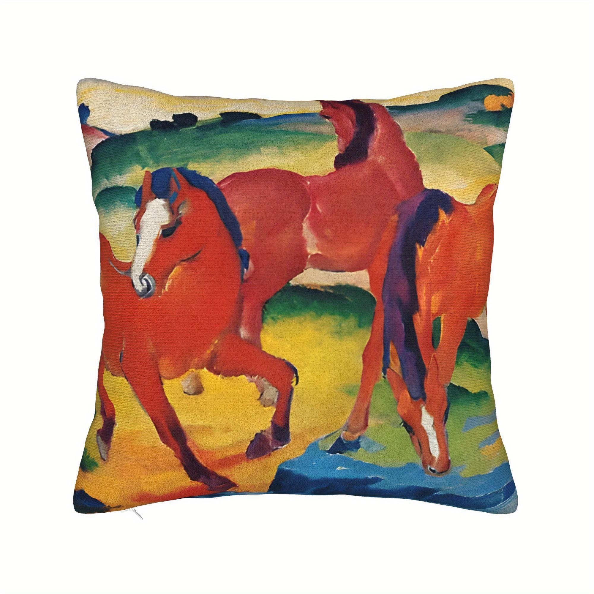 pc Franz Marc Contemporary Horse Art Throw Pillow Cover Machine Washable Polyester Decorative Cushion Case with Zipper Closure 40x40cm