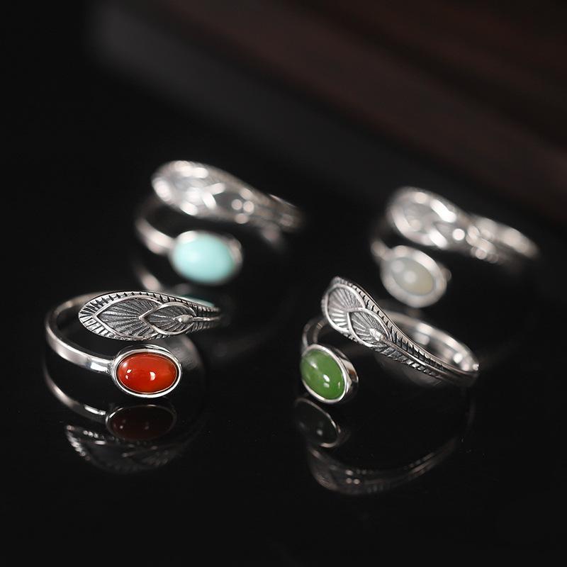Feather Crystal CopperRing Amazon Agate Gemstone South Red Agate European Trends Noble Banquet Gift Women Ladies
