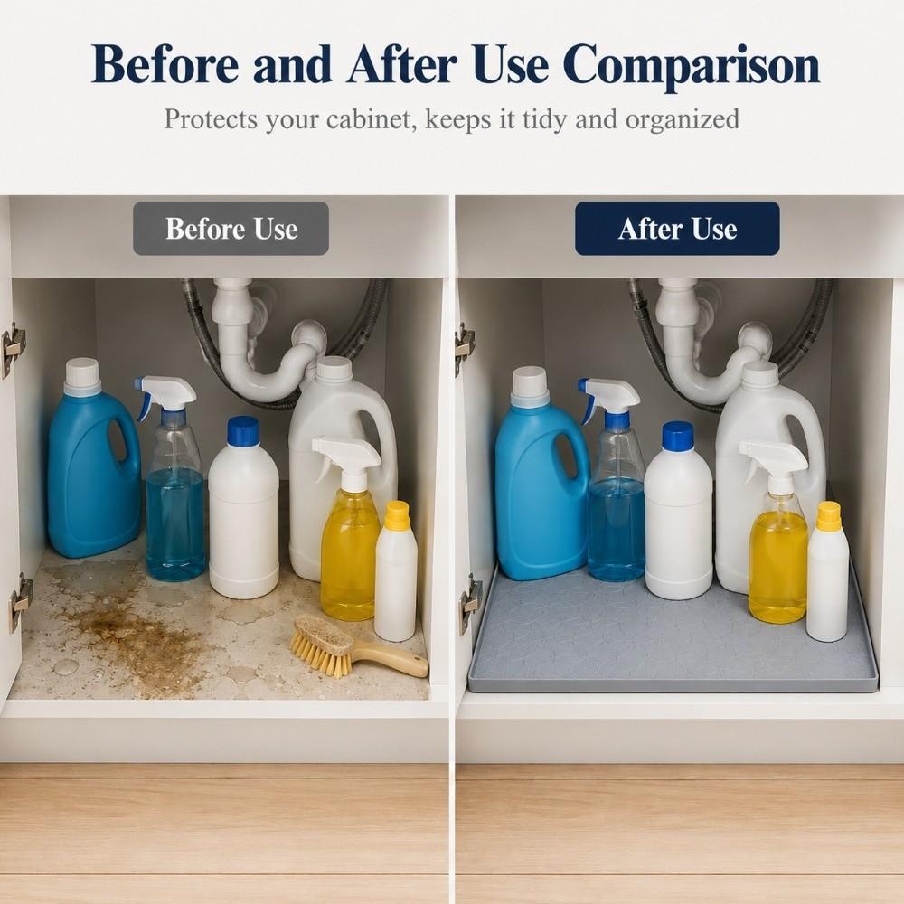 Silicone Floor Protector Mat Grey Under Sink Liner Durable Under Sink Mat Under Kitchen Sink