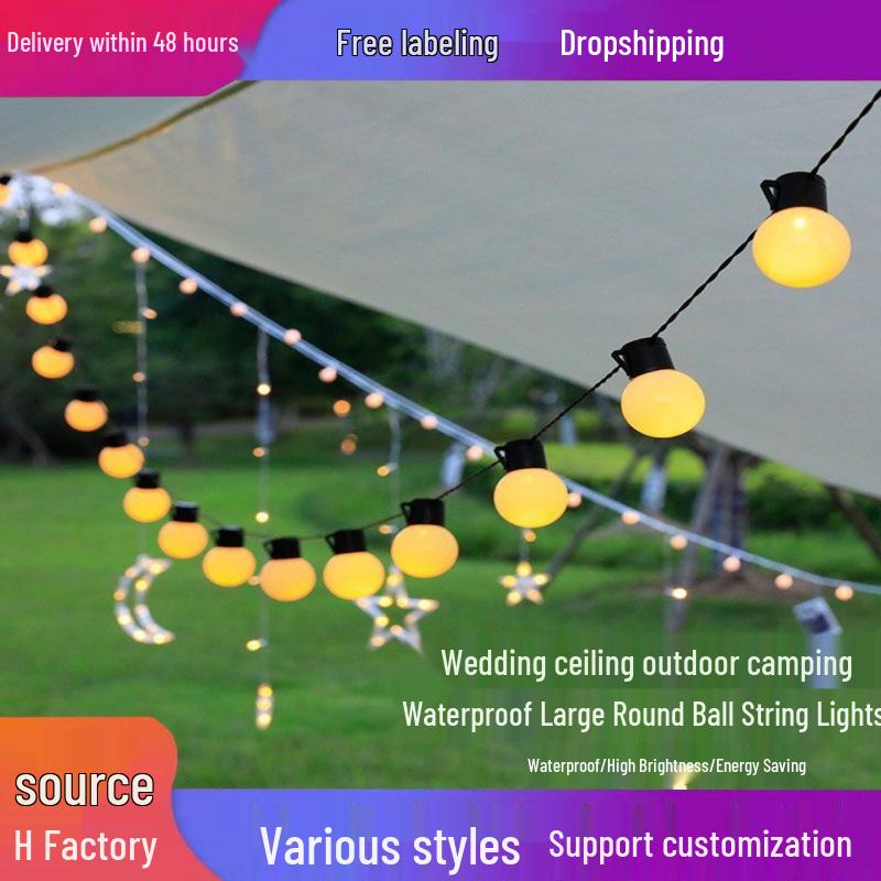 Solar LED G50 Waterproof Outdoor String Lights - Round Bulbs for Camping and Ambiance