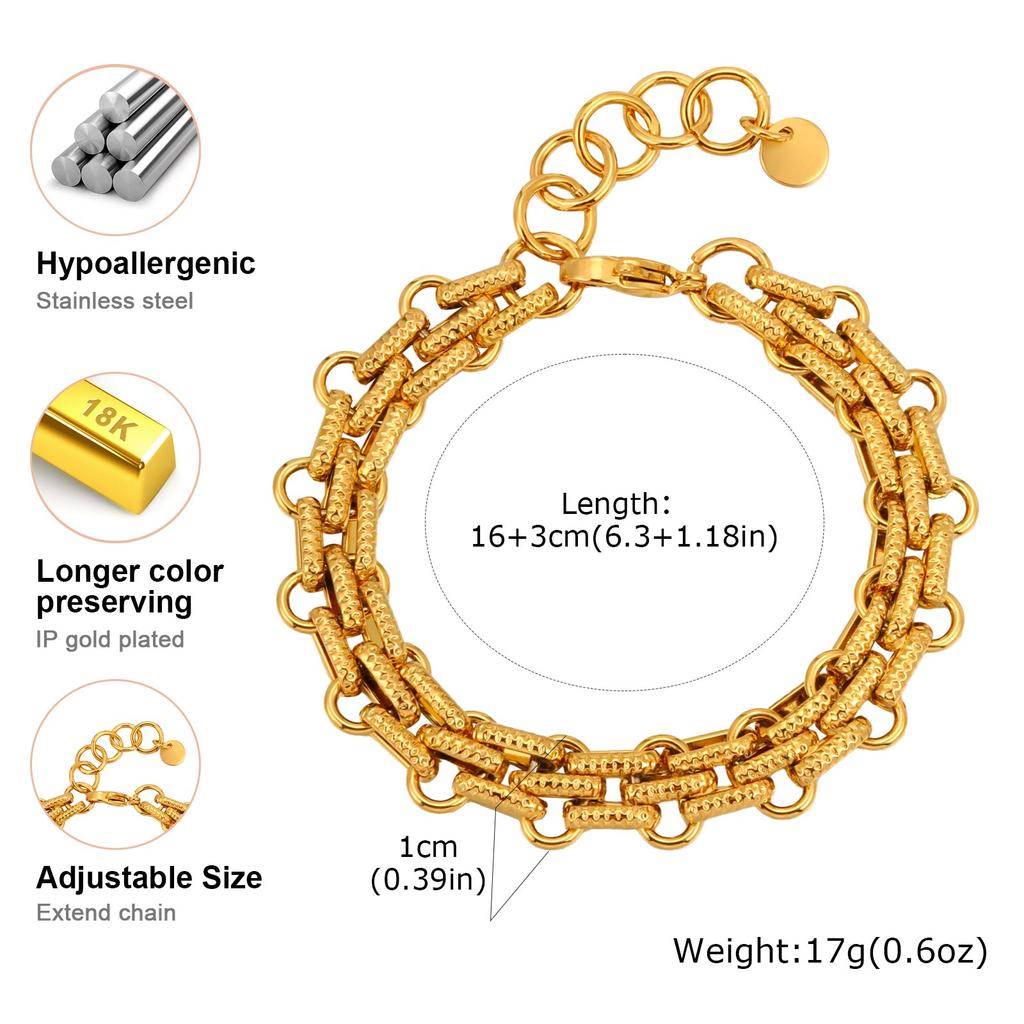 Stainless Steel Multiple Chunky Thick Chain Bracelet for Women Gold Plated Twist Irregular Geometric Bracelets Jewelry Gift
