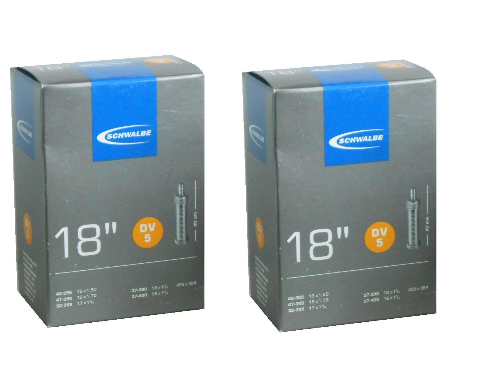 

Set of 2 SCHWALBE 18x1.50/1.75, 17x1 1/4, 18x1 3/8 Tubes with 40mm British Valves, DV5 [Imported]